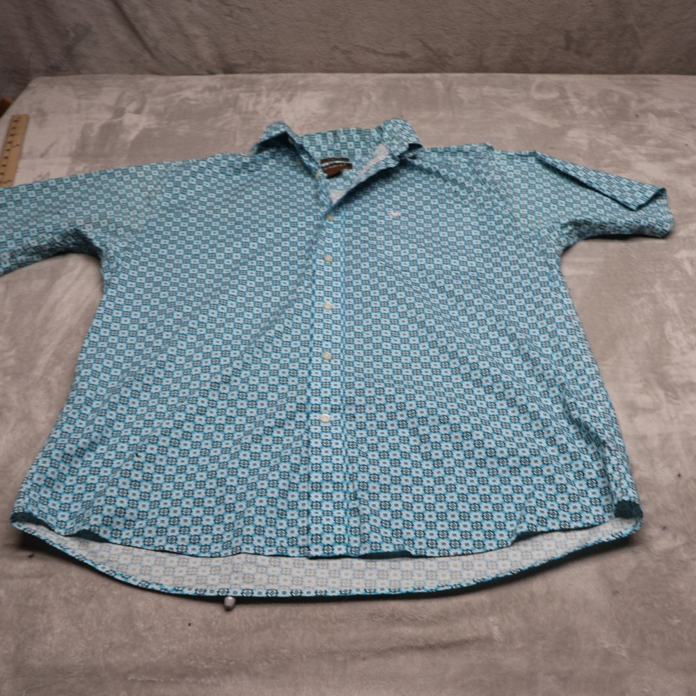 Ariat Shirt Mens Large Blue Geometric Stretch Western Short Sleeve Button Up